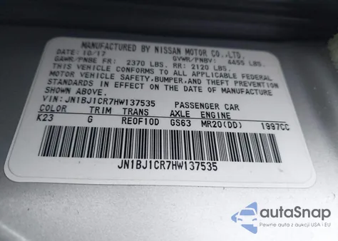 2017 Nissan Rogue Sport S z USA, uszkodzony, nr VIN JN1BJ1CR7HW137535